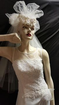 NEW WEDDING DRESS WITH SHEER TOP, PEARLS, SEQUINS