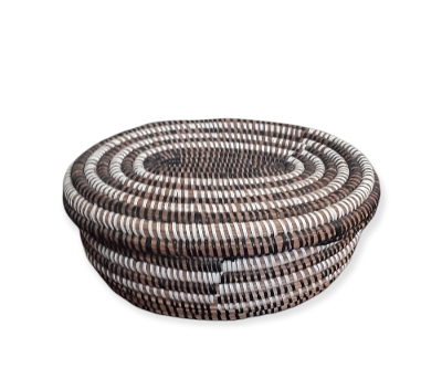 Versatile Oval Lidded Senegalese Hand woven Basket, storage.