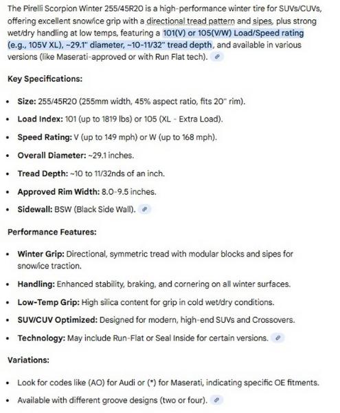 255/45R20 Pirelli Scorpion Winter Tires Set of 4