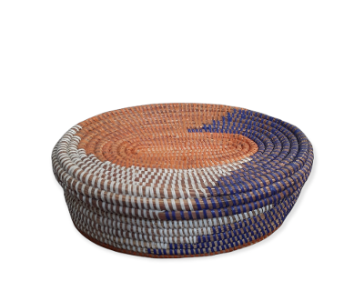 Versatile Multicolor Oval Lidded Senegalese Hand Woven Basket, Storage.