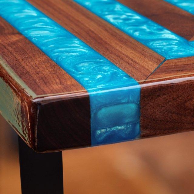 Black Walnut and Blue resin end table