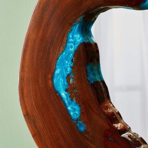 Oak and rainbow blue resin mirror