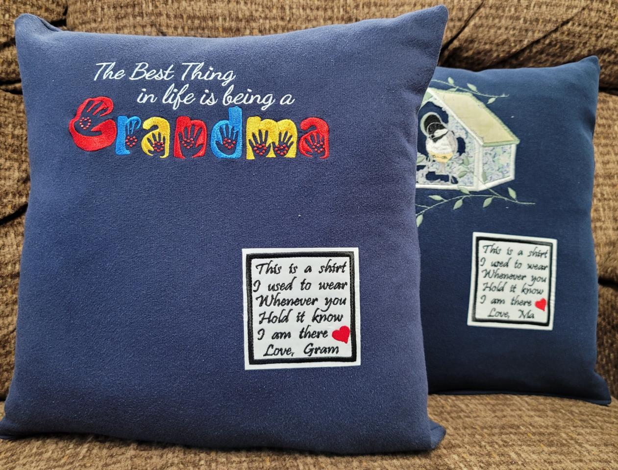 Memory pillow made from Loved Ones Shirts.