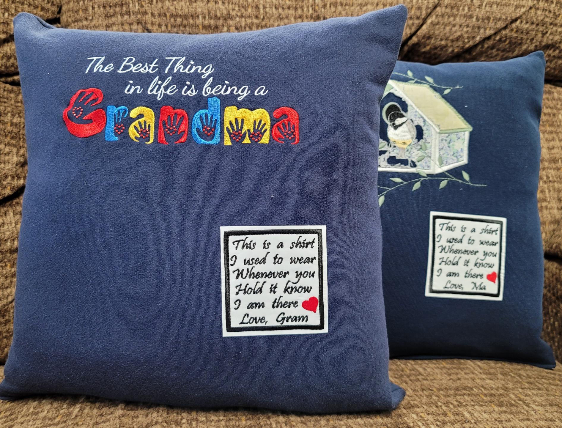 Memory pillow made from Loved Ones Shirts.