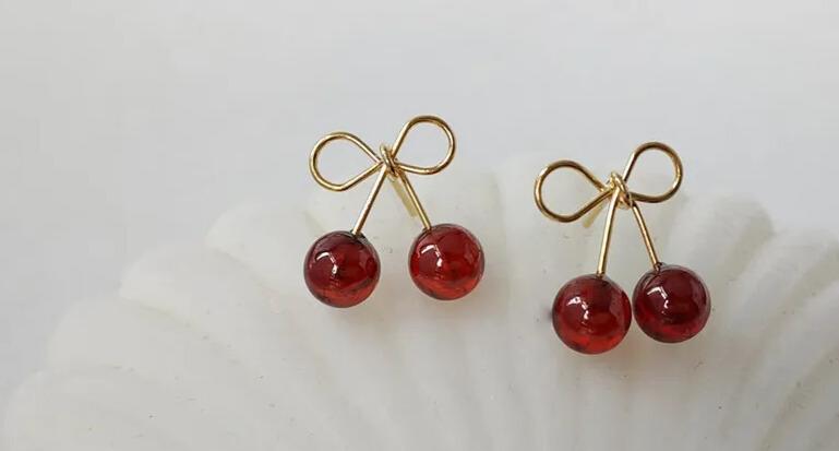 Small Cherry Gold Plated Stud Earrings