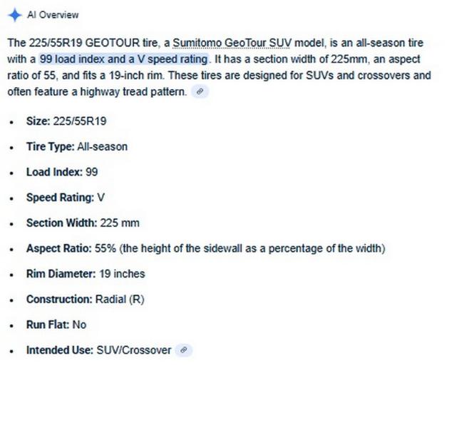 225/55R19 GeoTour Tires Set of 4