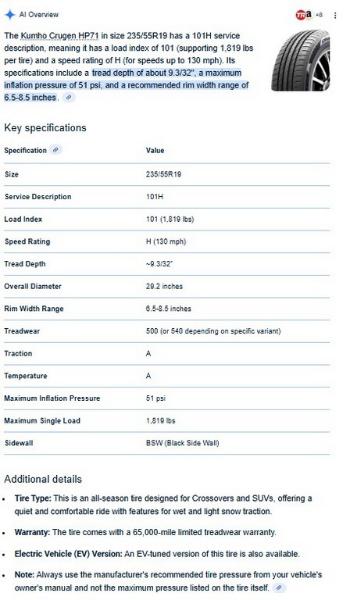 235/55R19 Kumho Crugen HP71 Tires Set of 4