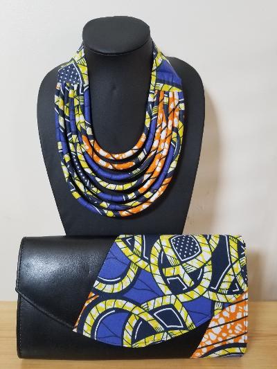 Handmade African Print Fabric Clutch & Necklace Set
