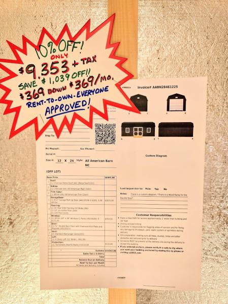 🔥10% OFF - SAVE $1,039  on this 12X24 GARAGE with RAMPS - $9,353 OR $369 DOWN & $369/MO - FREE DELIVERY & BLOCKS (50 MILES)