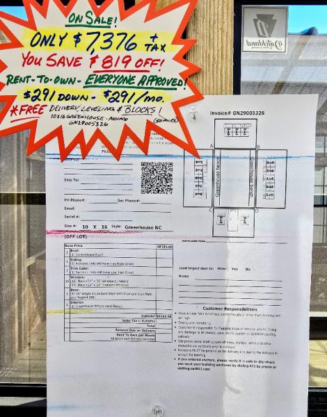 🔥SAVE $819 OFF 10x16 GREENHOUSE - $7,376 - $291 DOWN - $291/Mo - NO CREDIT CHECK - FREE DELIVERY & BLOCKS (50-miles)
