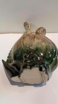 BROWN & GREEN DRIP GLAZE POTTERY VASE VINTAGE
