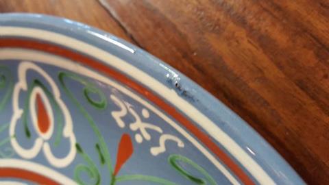 ROUND HANDMADE FOLK ART POTTERY PLATE USSR