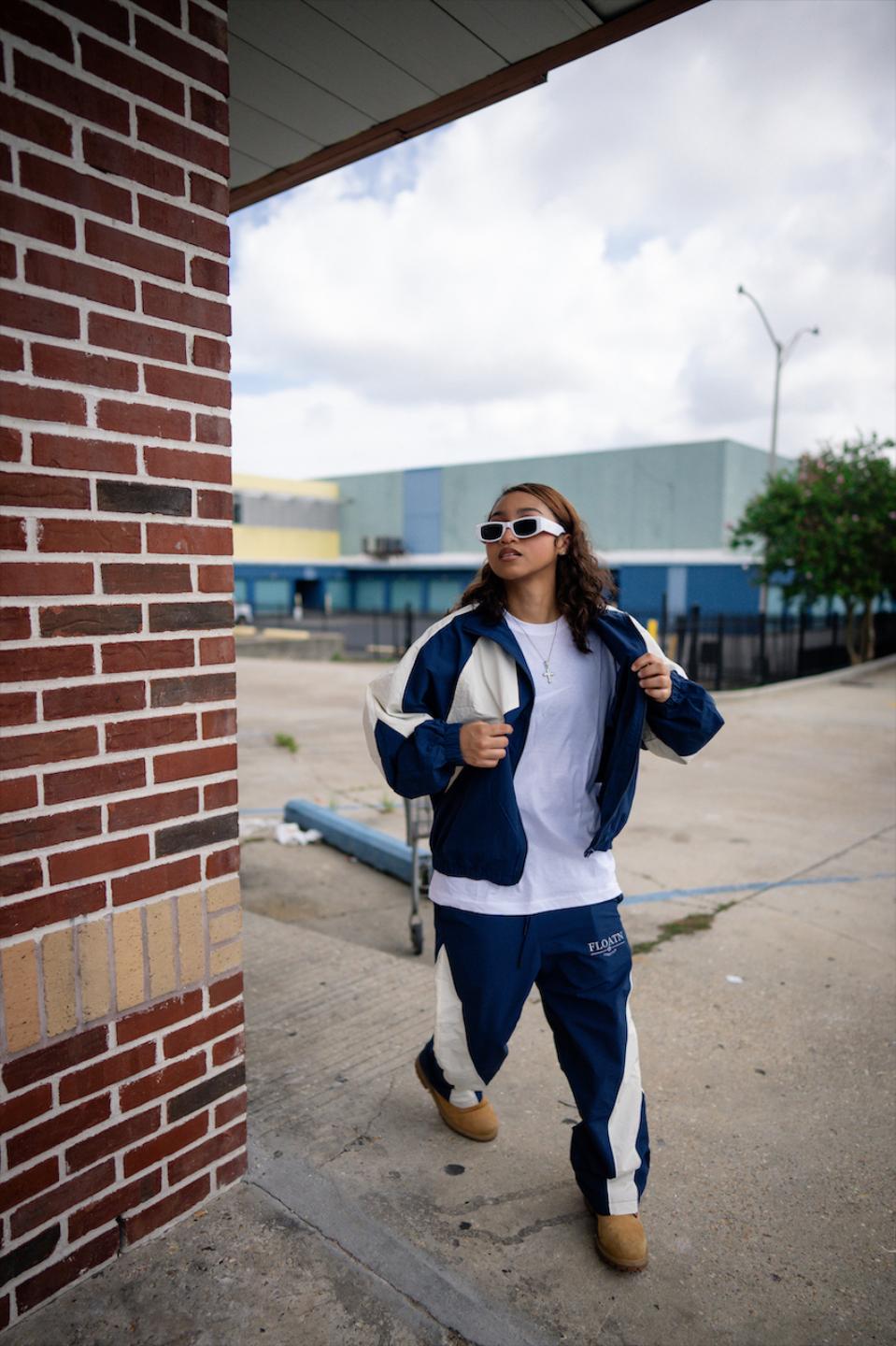 Navy Blue & Off White Floatn Retro Windbreaker Tracksuit