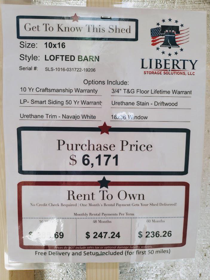 Marion - 10X16 LOFTED BARN - 10 Year Craftsmanship Warranty!