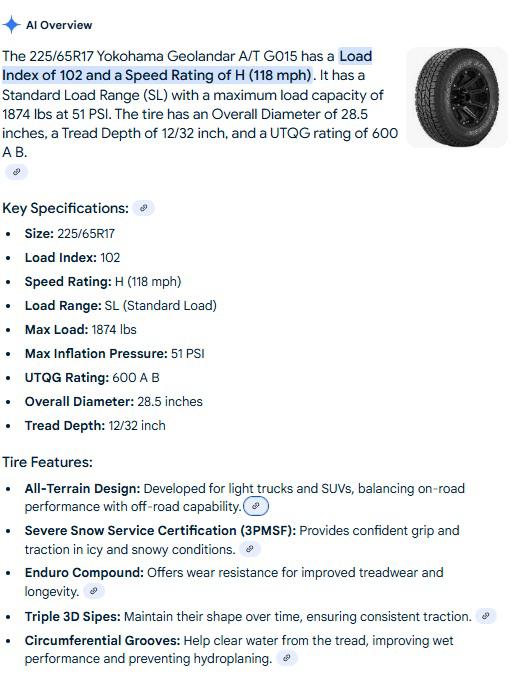 225/65R17 Yokohama Geolandar A/T Tires Set of 4