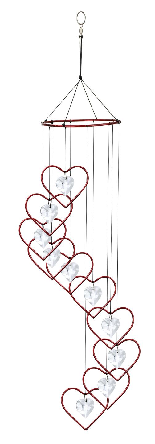 Wind Chime Spiral Tunes Red Heart Ring w/ Heart Crystal 36"