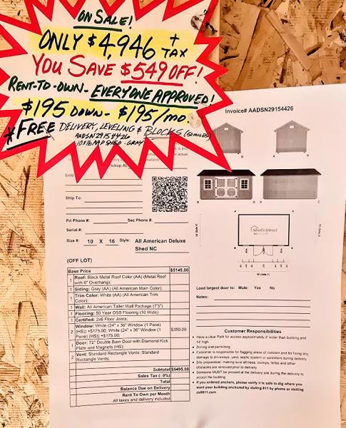 🔥SAVE $549  10X16 TALL WALLS - $4,946 - $195 DOWN & $195/MO - NO CREDIT CHECK - FREE DELIVERY & BLOCKS (50 miles)