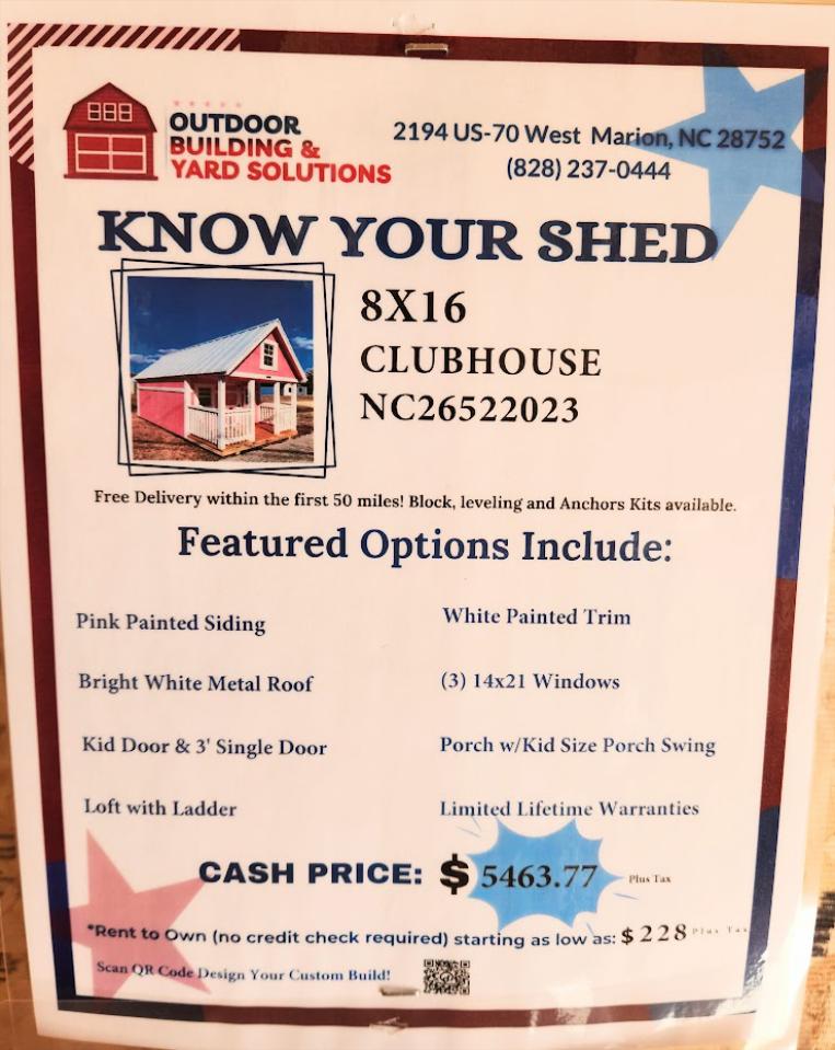 HUGE AMISH BUILT PLAYHOUSE - 8X16 W/SWING IS ONLY $4,917 OR $228/mo