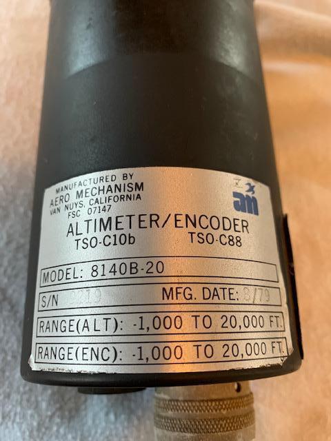 Aero Mechanism 8140B-20 Altimeter & Encoding. Used.
