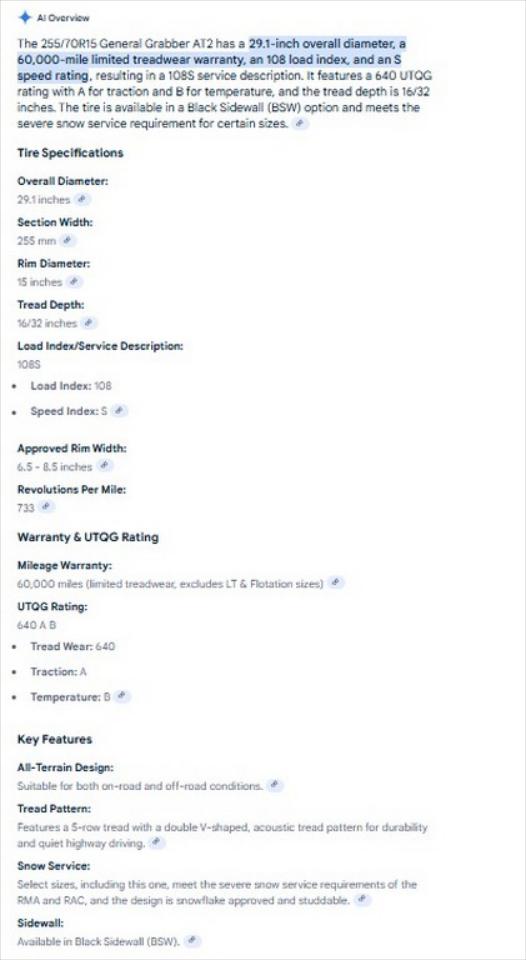 255/70R15 General Grabber AT2 Tires Set of 4