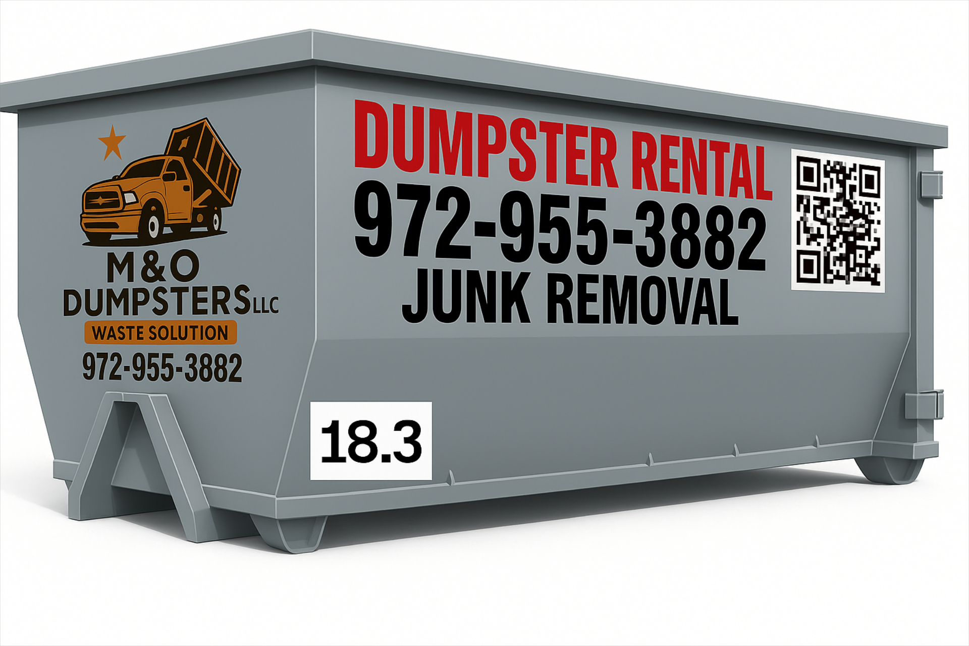 Dumpsters Rental 18.3yd3 / 3 day. ❌ We do NOT accept: Roofing materials, concrete, dirt, asphalt, liquids, or stones.