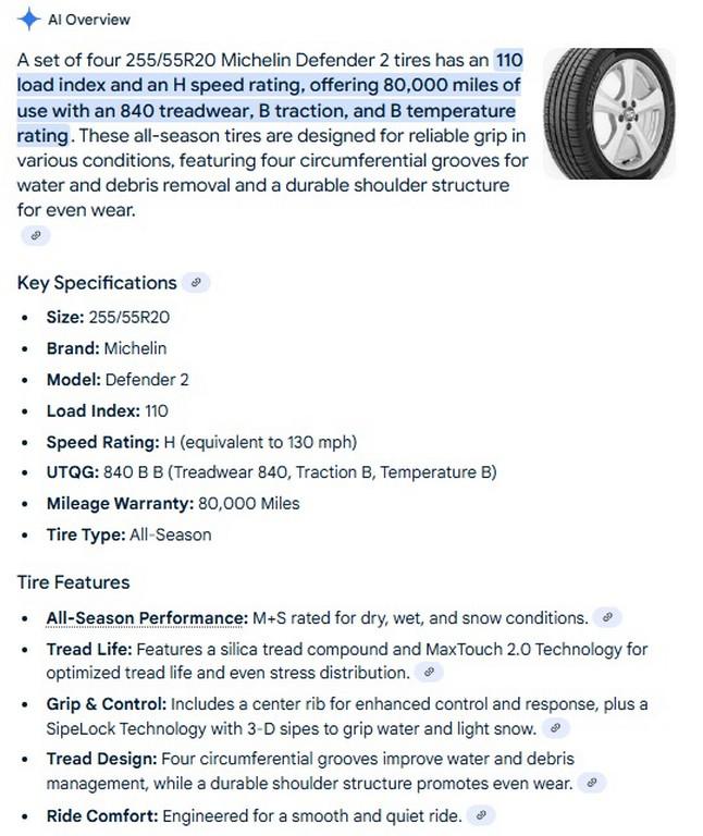 255/55R20 Michelin Defender 2 Tires Set of 4