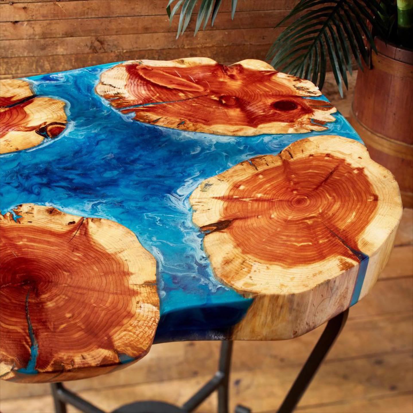 Cedar and resin end table