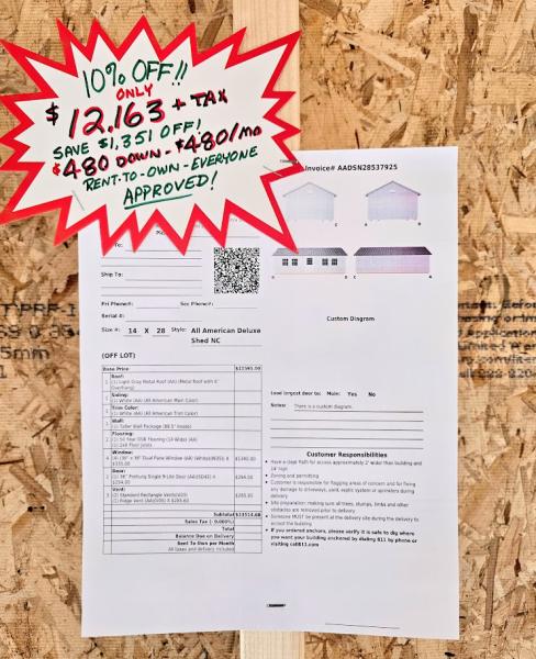 🔥10% OFF/SAVE $1,351 - 14X28 -INSULATED WINDOWS & DOORS - $12,163 OR $480 DOWN - $480/MO - FREE DELIVERY & BLOCKS (50 miles)