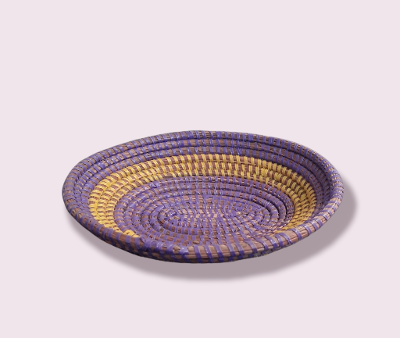 Purple and Yellow Traditional Decorative Storage, Versatile Senegalese Handcrafted Oval Basket.
