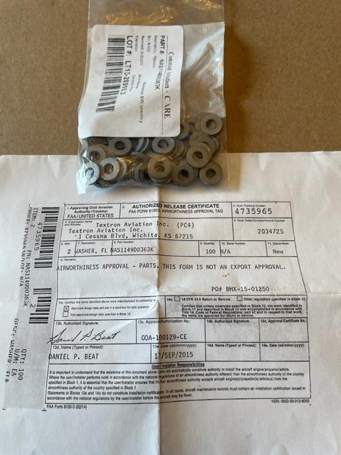 Cessna Citation Aluminum Washers. PN NAS1149D0363K. New.