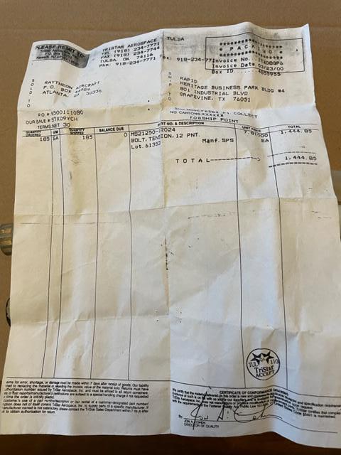Beechcraft Baron Wing Bolts. Flanged, External Wrenching-Tension Bolt. 12 Point. New.