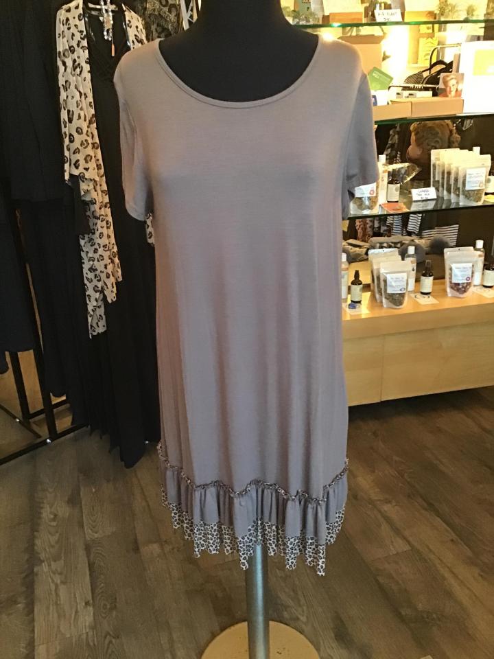 Leopard Mesh Print Ruffle Tunic Top