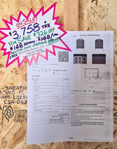 🔥SAVE $326 - 8x12 LOFTED BARN - $3,758 or $148 DOWN & $148/MO - NO CREDIT CHECK - FREE DELIVERY & BLOCKS (50 mile)