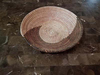 Multicolor Handcrafted Round Basket, Decorative Storage.