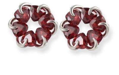 Ruby Red Fashion Stud Rhodium Plated Earrings