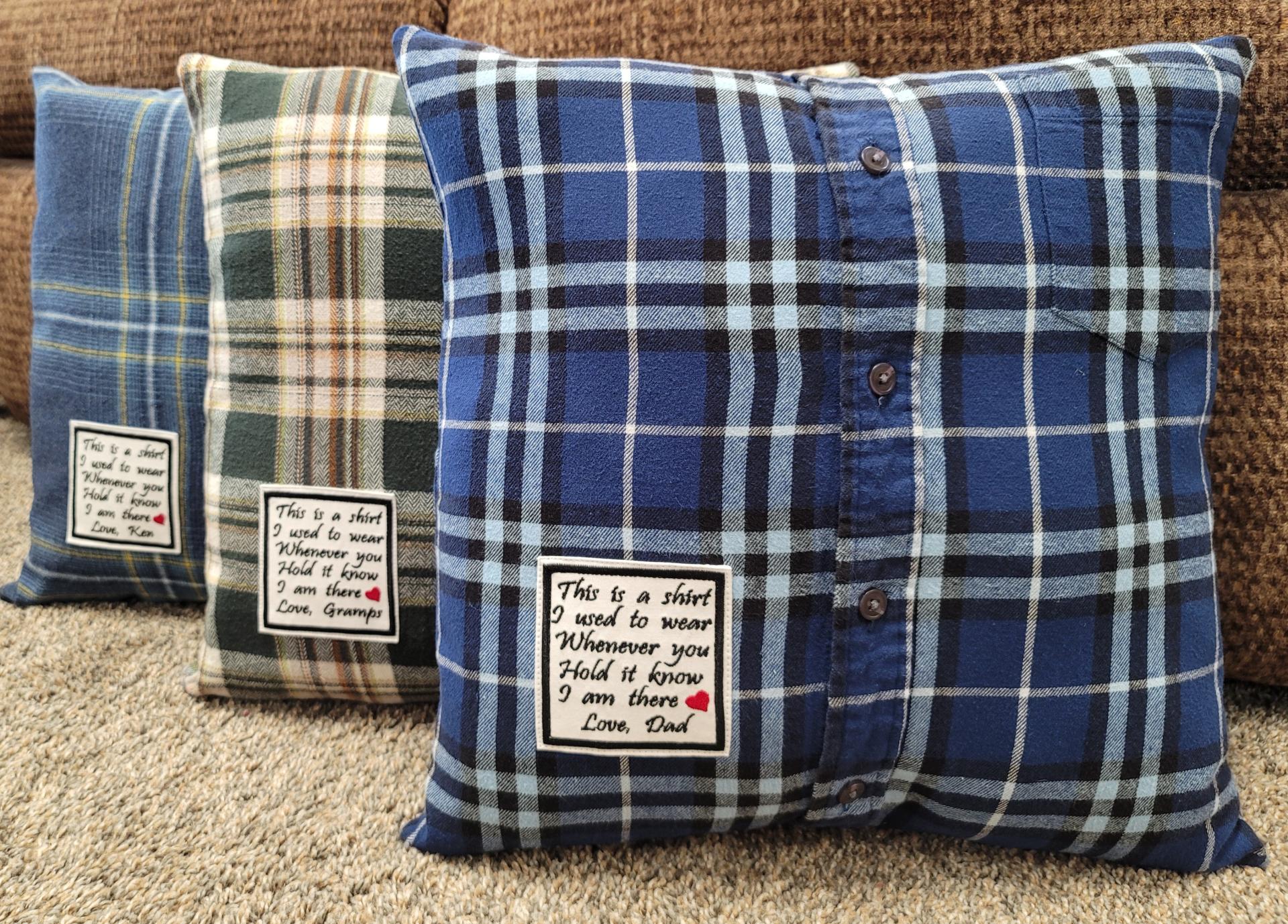 Memory pillow made from Loved Ones Shirts.