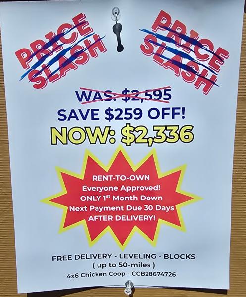 🔥10% OFF - SAVE $259 - 4x6 CHICKEN COOP - $2,336 - FREE DELIVERY, LEVELING & BLOCKS! (50-miles)