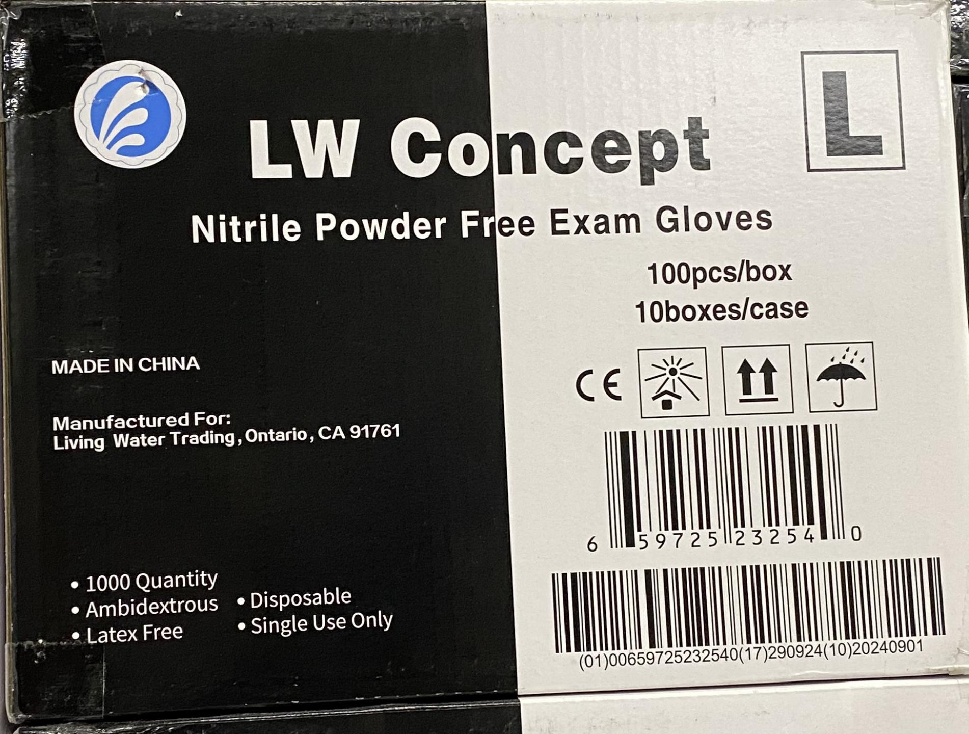 LW Concepts Non-Powdered Black Nitrile / 5.5 Mil / Size L / Case is 10 boxes of 100