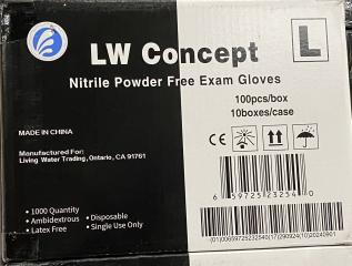 LW Concepts Non-Powdered Black Nitrile / 5.5 Mil / Size L / Case is 10 boxes of 100