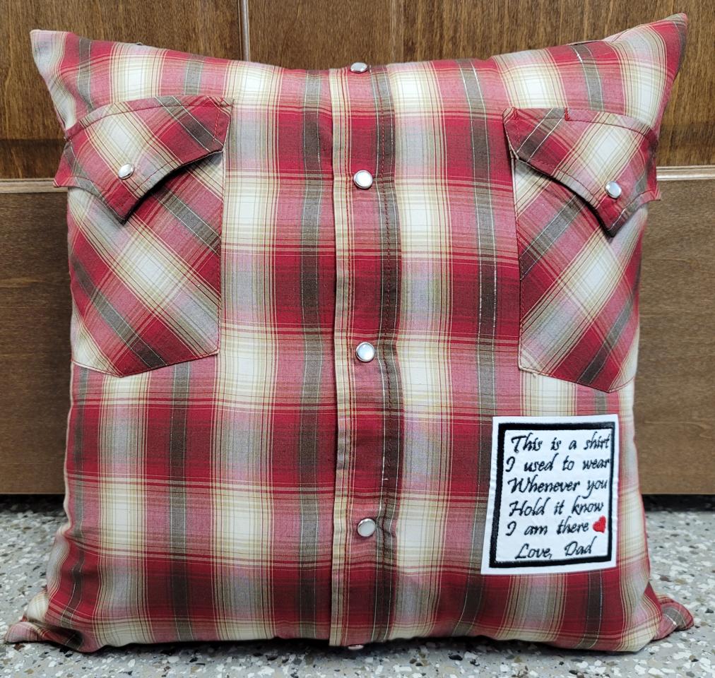 Memory pillow made from Loved Ones Shirts.