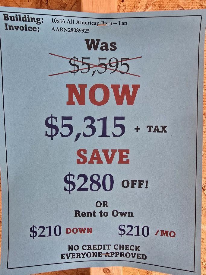 $280 OFF! 10x16 LOFTED BARN - $5,315 or $210 DOWN -$210/Mo -NO CREDIT CHECK RENT TO OWN - EVERYONE APPROVED!