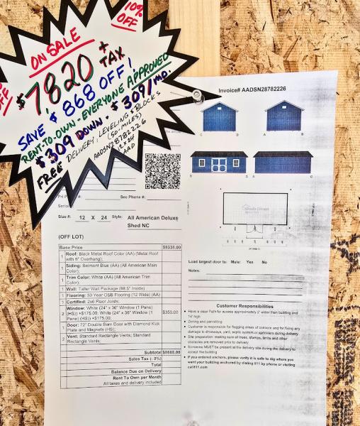 🔥SAVE $868  12X24 TALL WALL BUILDING - $7,820 or $309 DOWN & $309/MO - NO CREDIT CHECK - FREE DELIVERY & BLOCKS ( 50 miles )