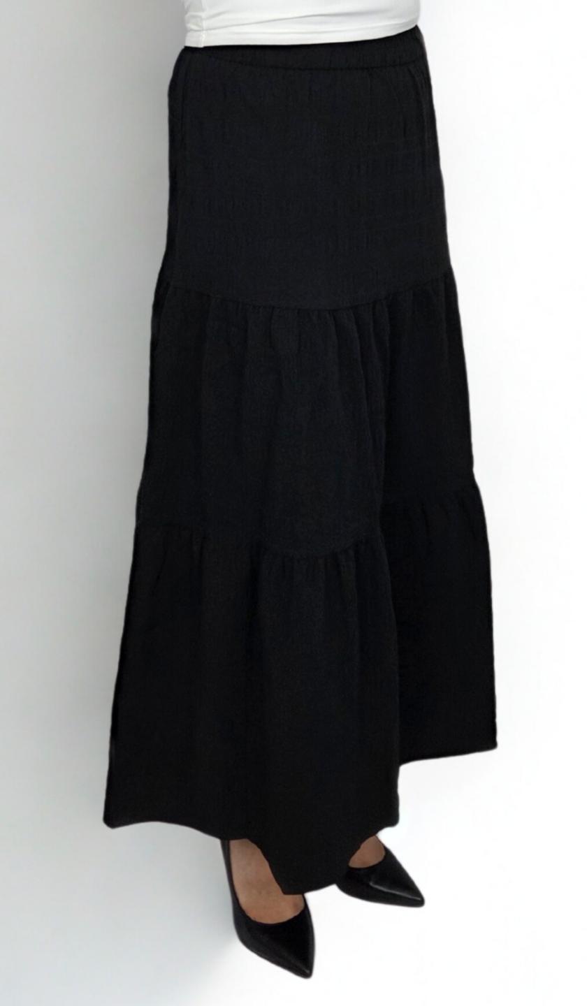 Black Textured Maxi Skirt