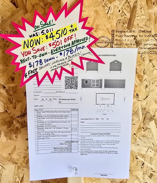 🔥SAVE $501 OFF - 10x16 SHED - $4,510 - $178 DOWN & $178/MO - NO CREDIT CHECK - FREE DELIVERY & BLOCKS (50 miles)