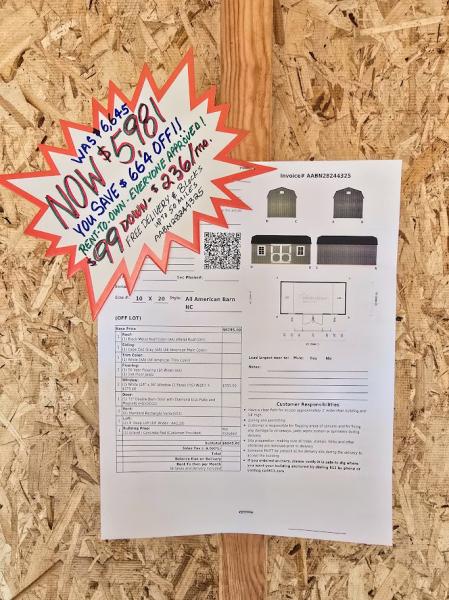 SAVE 10% - $664 OFF 10x20 BARN  $5,981 - $99 DOWN & $236/MO - NO CREDIT CHECK - FREE DEL & BLOCKS (50 miles)