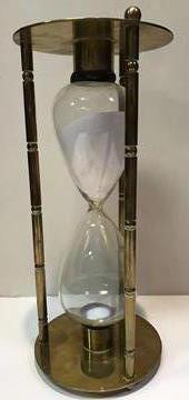 OVERSIZED SOLID BRASS AND GLASS HOUR GLASS