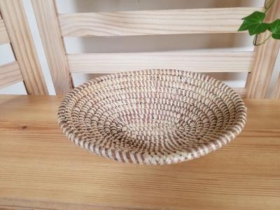 White and Tan Traditional Decorative Storage, Versatile Senegalese Handcrafted Oval Basket.