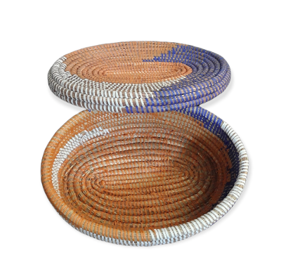Versatile Multicolor Oval Lidded Senegalese Hand Woven Basket, Storage.