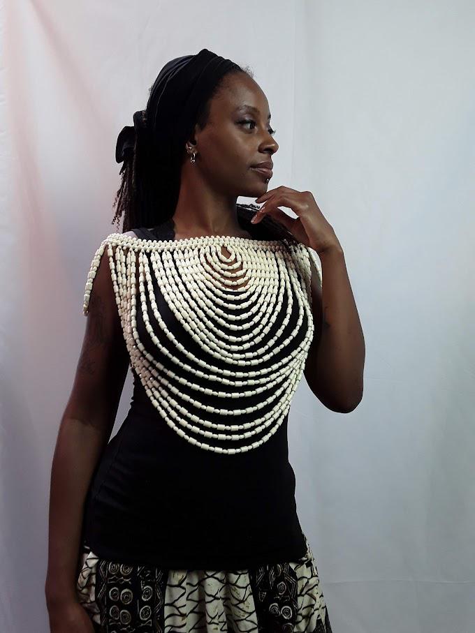 Traditional African Nigerian Over The Shoulder Wedding Attire, Beaded Cape. Cream Color.