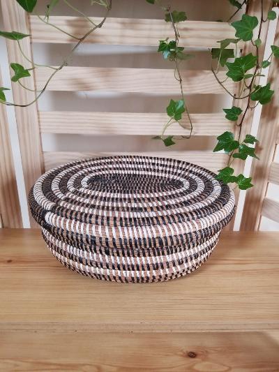 Versatile Oval Lidded Senegalese Hand woven Basket, storage.